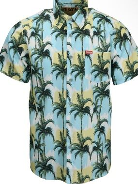 RSVLTS Palm Tree Short-Sleeve Button-Down Shirt in Light Blue, ! M
